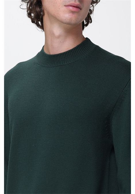 Paolo Pecora Crew-Neck Sweater in Wool with Ribbed Trims in Green Men's PAOLO PECORA |  | A028 F0095588